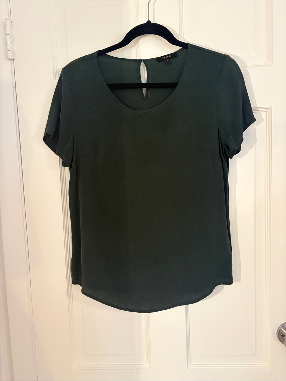 Quince Washable Stretch Silk Tee in Forest Green - Picture 2 of 3